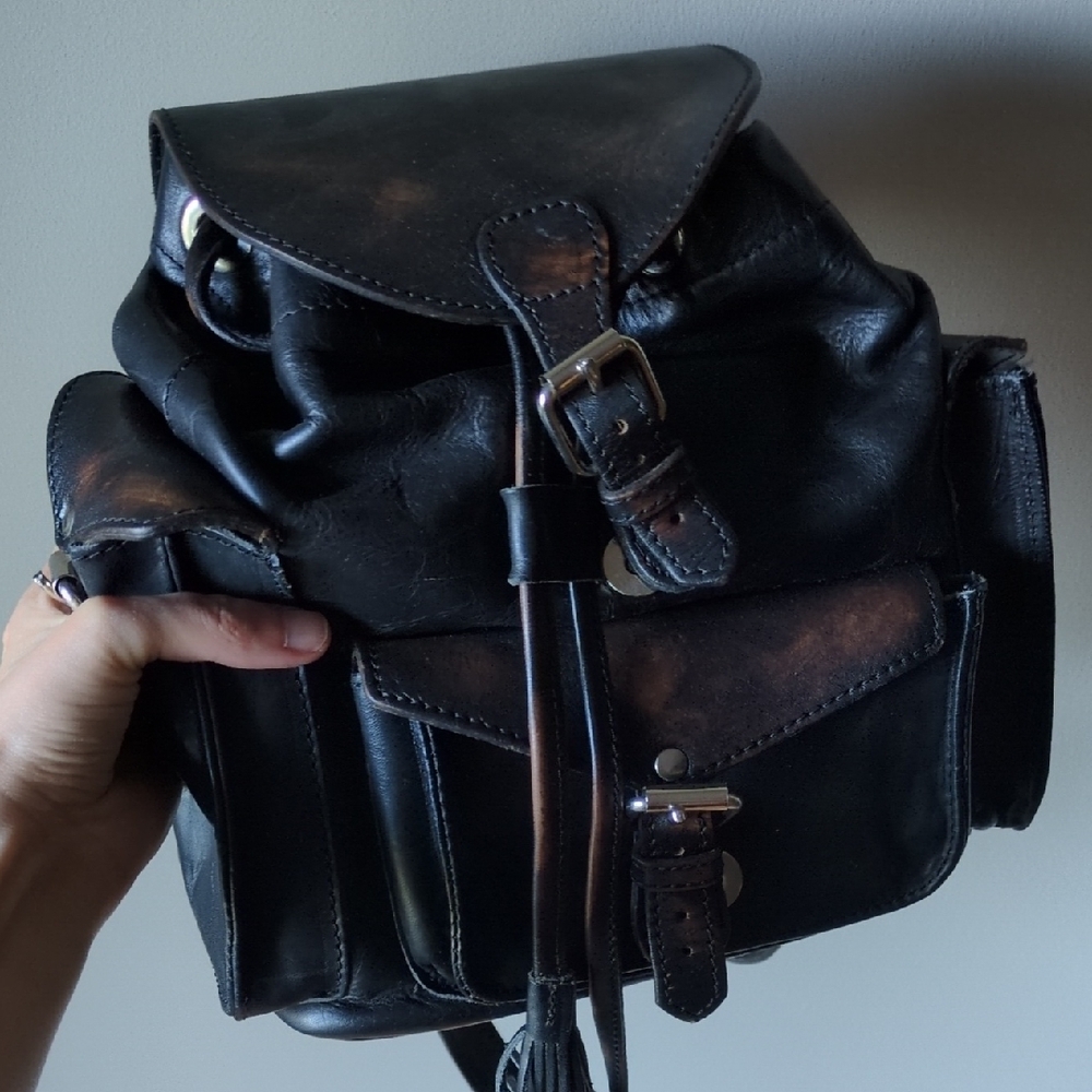 Freebird 100% Leather Black and Brown Mini-Backpack